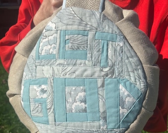 Handmade Quilted Zafu Meditation Cushion: Upcycled Fabrics, Organic Hemp, Buckwheat Hulls