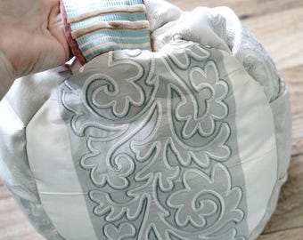 Handmade 15" Zafu Meditation Cushion: Upcycled Vintage Fabrics, Buckwheat Hull Fill