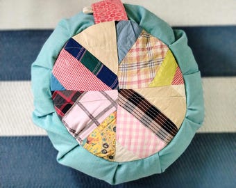 Handmade Vintage Quilt Zafu Meditation Cushion: Upcycled Fabric, Buckwheat Fill