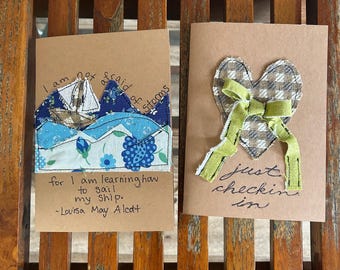 Handmade Fabric Collage Note Cards: Get Well, Thank You, Thinking of You