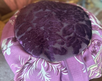 Handmade 15" Zafu Meditation Cushion: Upcycled Vintage Fabrics, Buckwheat Hull Fill