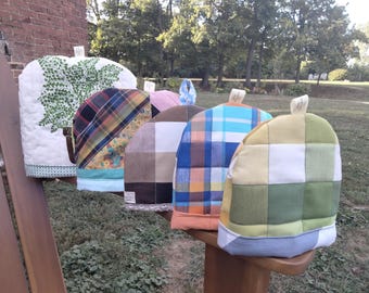 Handmade Quilted Tea Cozy: Upcycled Vintage Fabric, Reversible Design