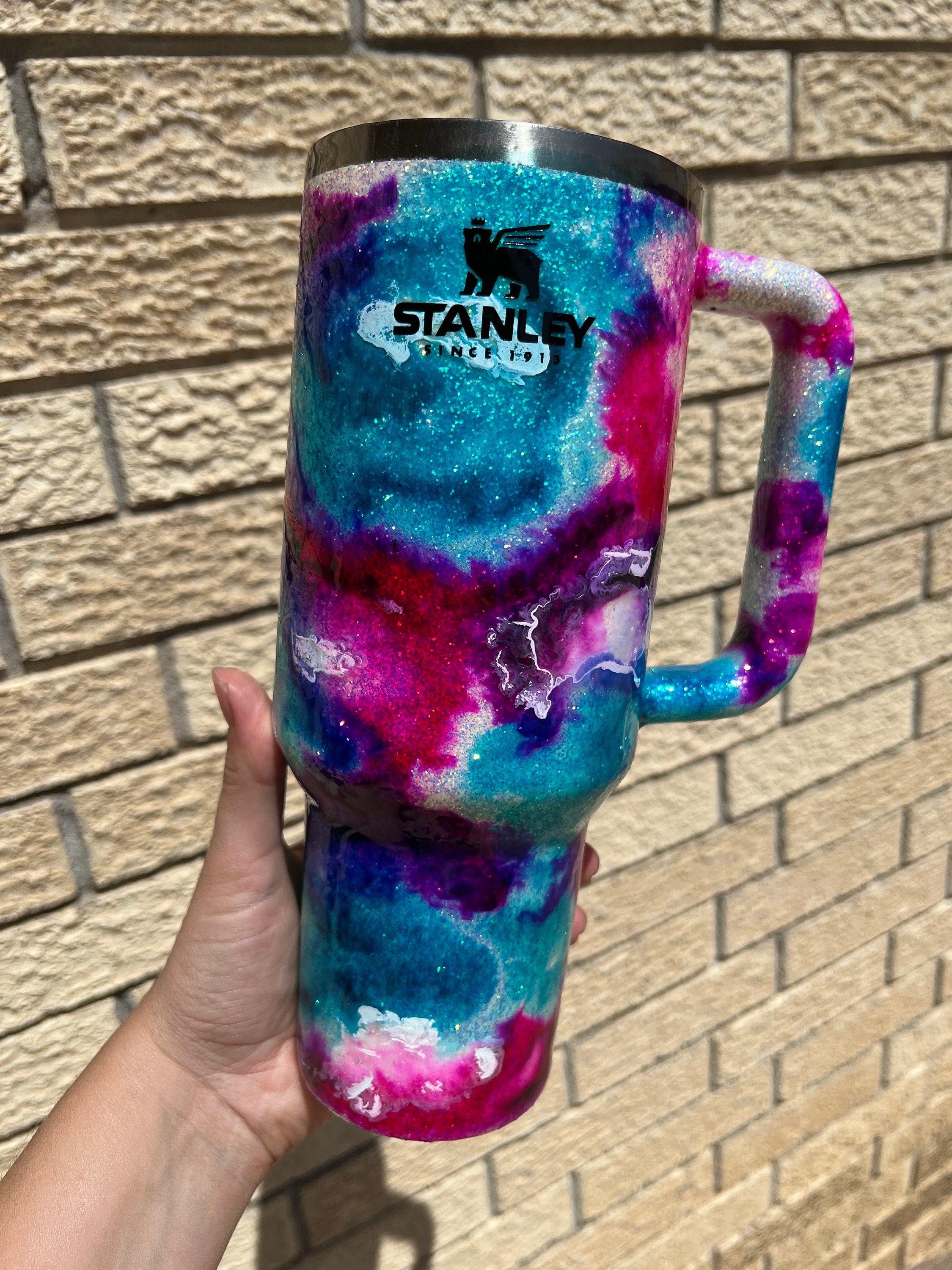 Customized Glitter Tie Dye Stanley Tumbler Glitter Tumbler 40oz  Personalized Tie Dye Tumbler Personalized Yeti Tumbler Stanley Dupe 