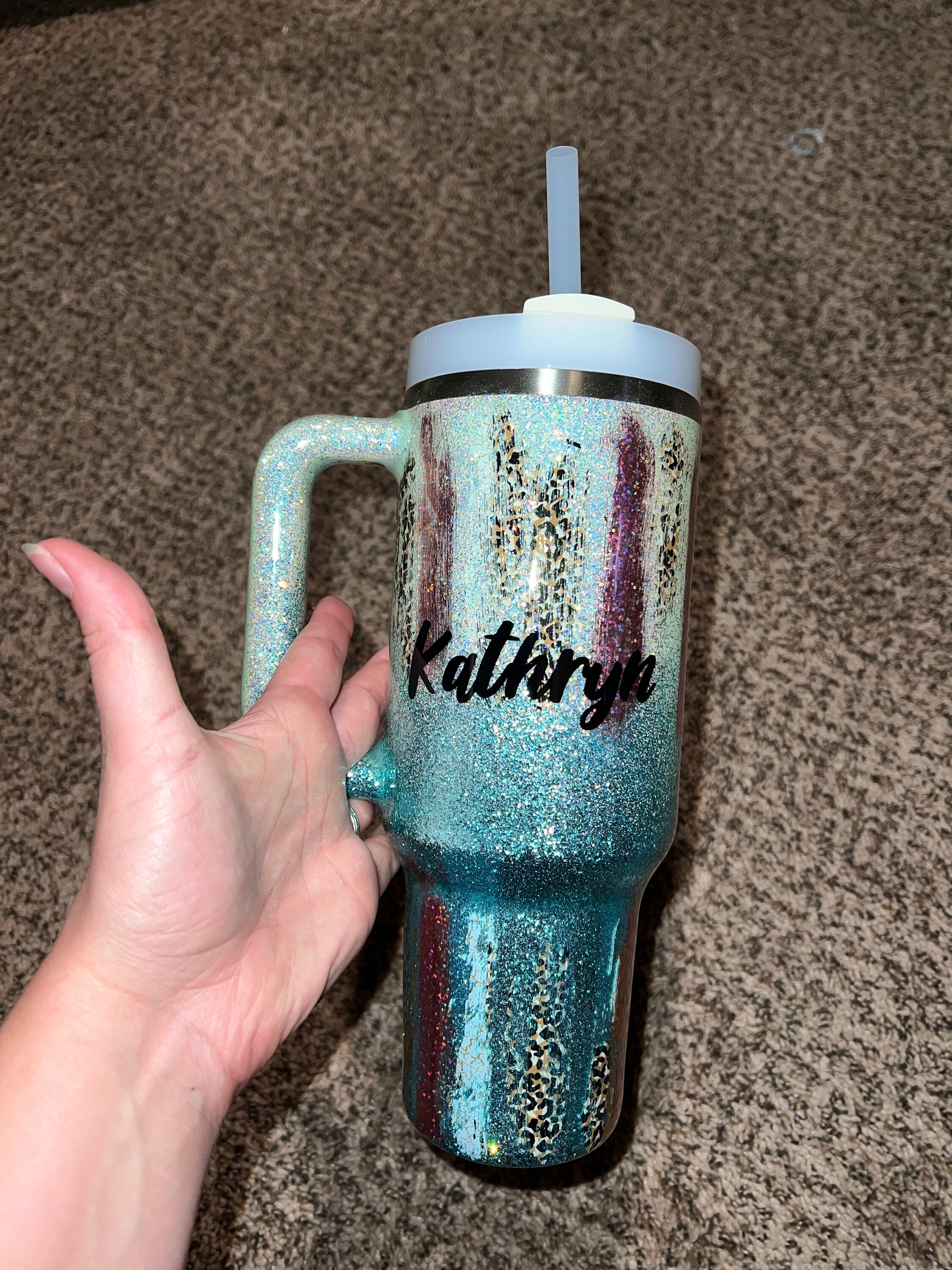 40oz Stainless Steel Adventure Series Tumbler with Handle, Personalized  Large Insulated Tumbler, Leopard Print, Fairyland Ombre Tumblers