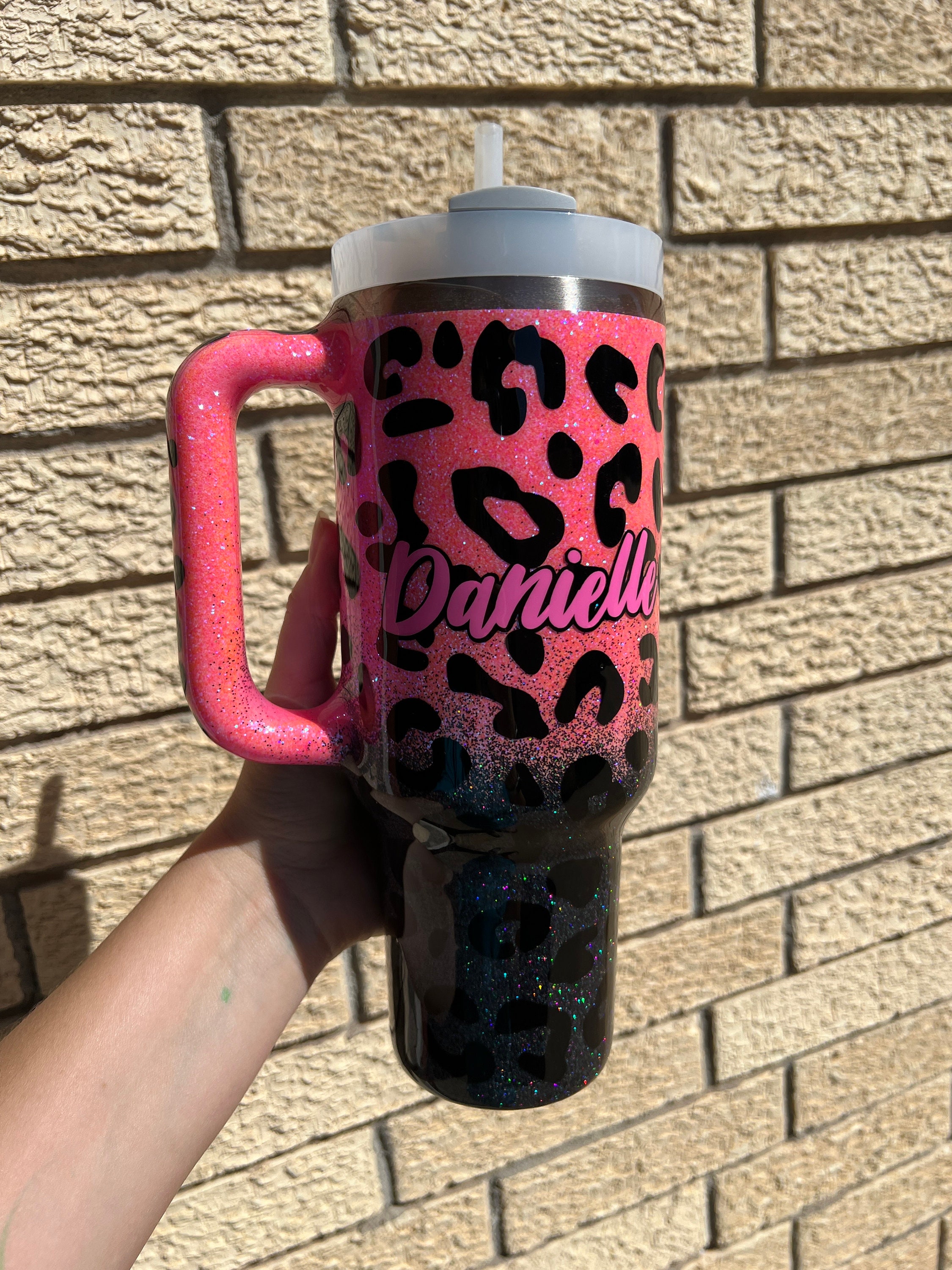 Customized Glitter Ombre Stanley Tumbler Pink Ombré Tumbler 