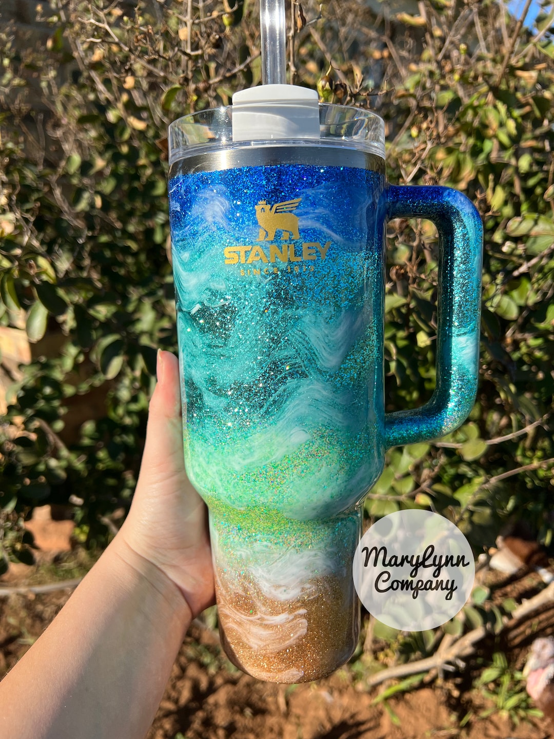 Customized Glitter Ombre Beach Stanley Tumbler Ombré Vacation Tumbler