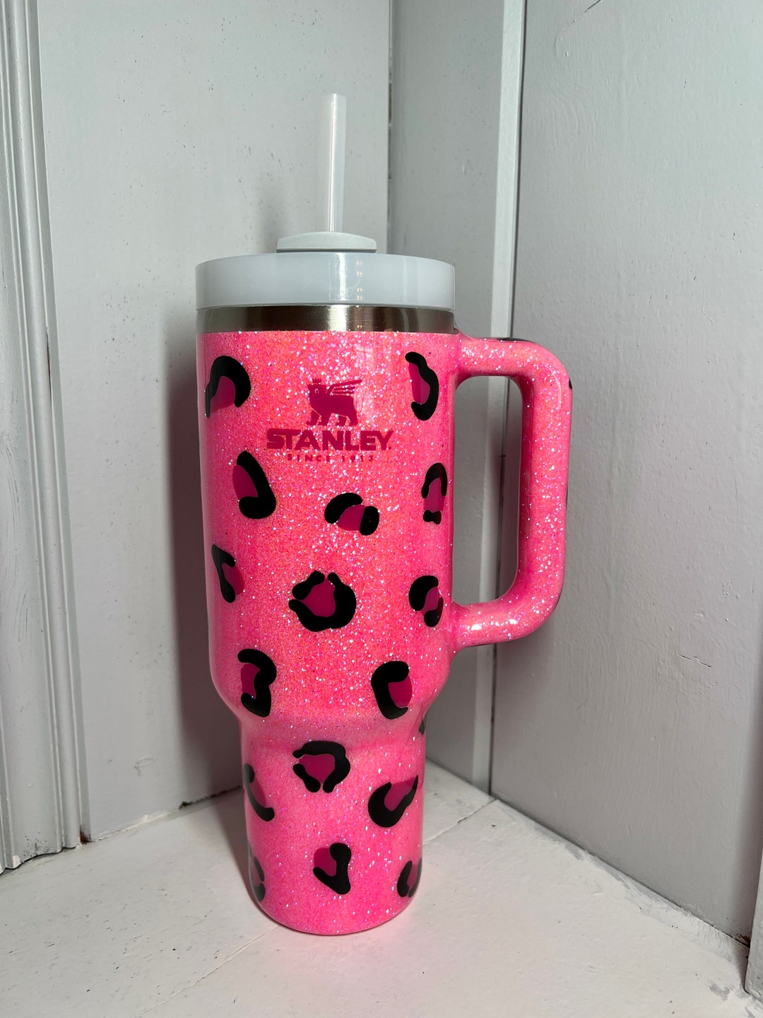 Customized Stanley Tumbler Pink Glitter Tumbler 40oz Etsy