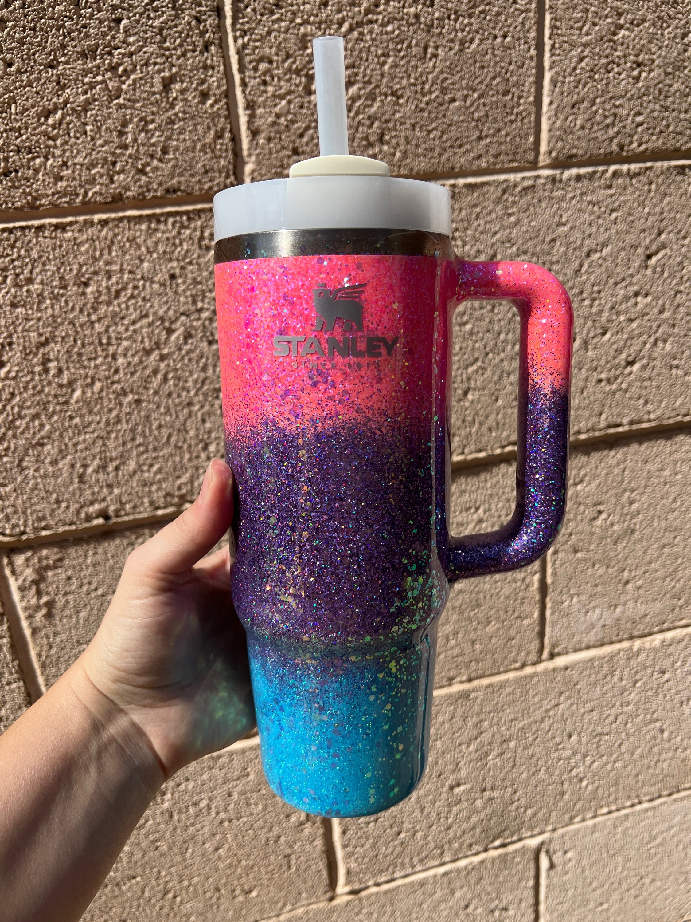 Customized Glitter Ombre Stanley Tumbler Pink Ombré Tumbler 