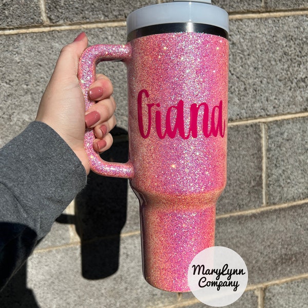 Customized Blush Pink Glitter Stanley Tumbler