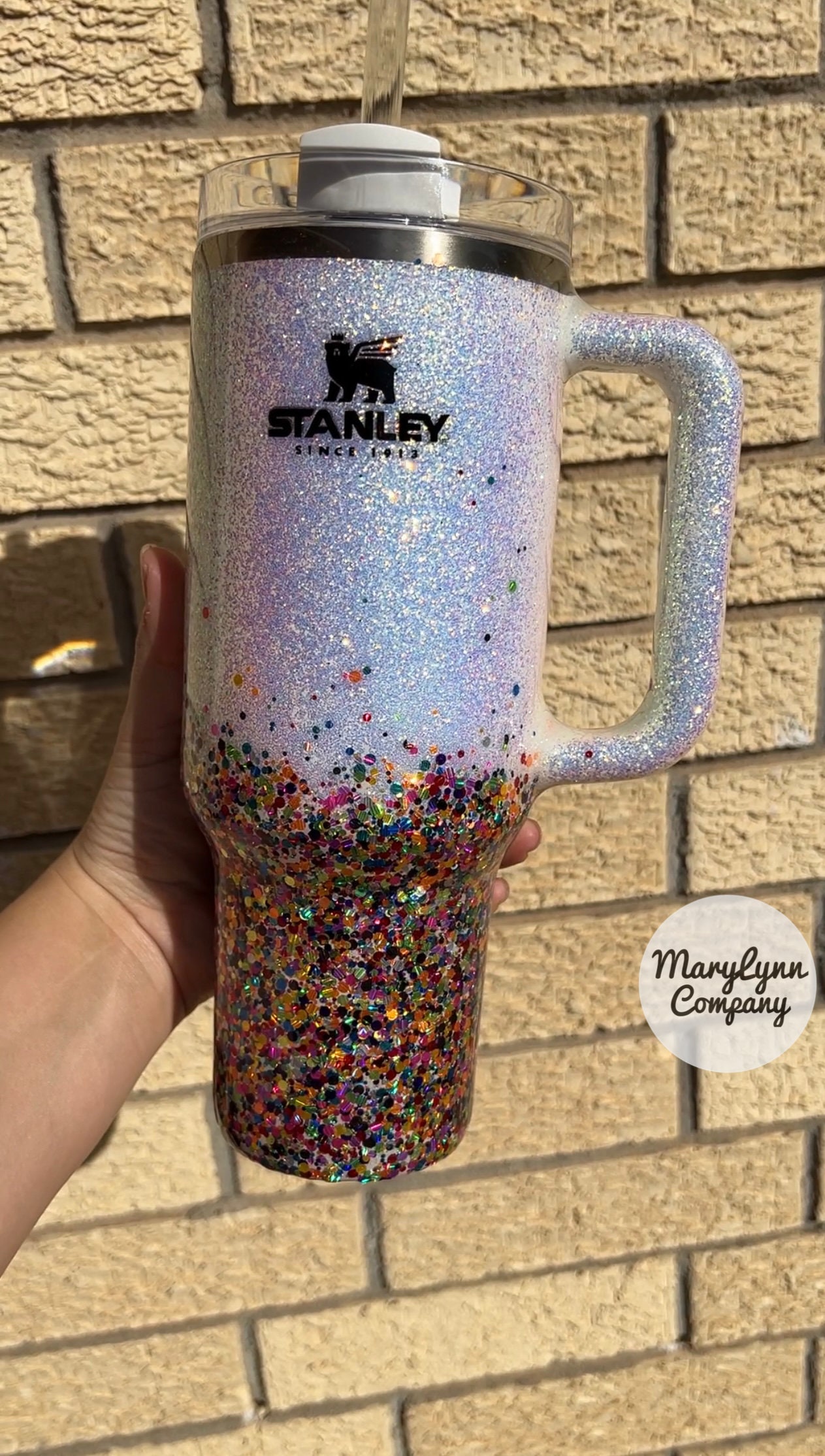 Customized Rainbow Swirl Glitter Stanley Tumbler Personalized