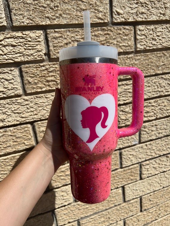 Customized Hot Pink Leopard Glitter Stanley Tumbler Pink 