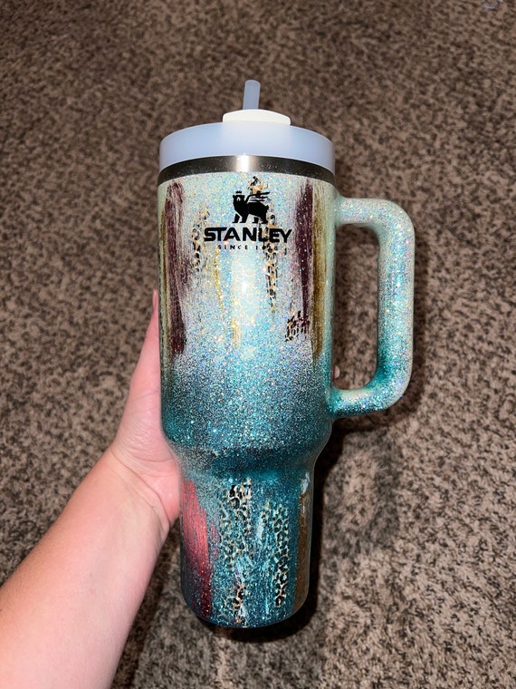 Customized Glitter Tie Dye Stanley Tumbler Glitter Tumbler 40oz  Personalized Tie Dye Tumbler Personalized Yeti Tumbler Stanley Dupe 