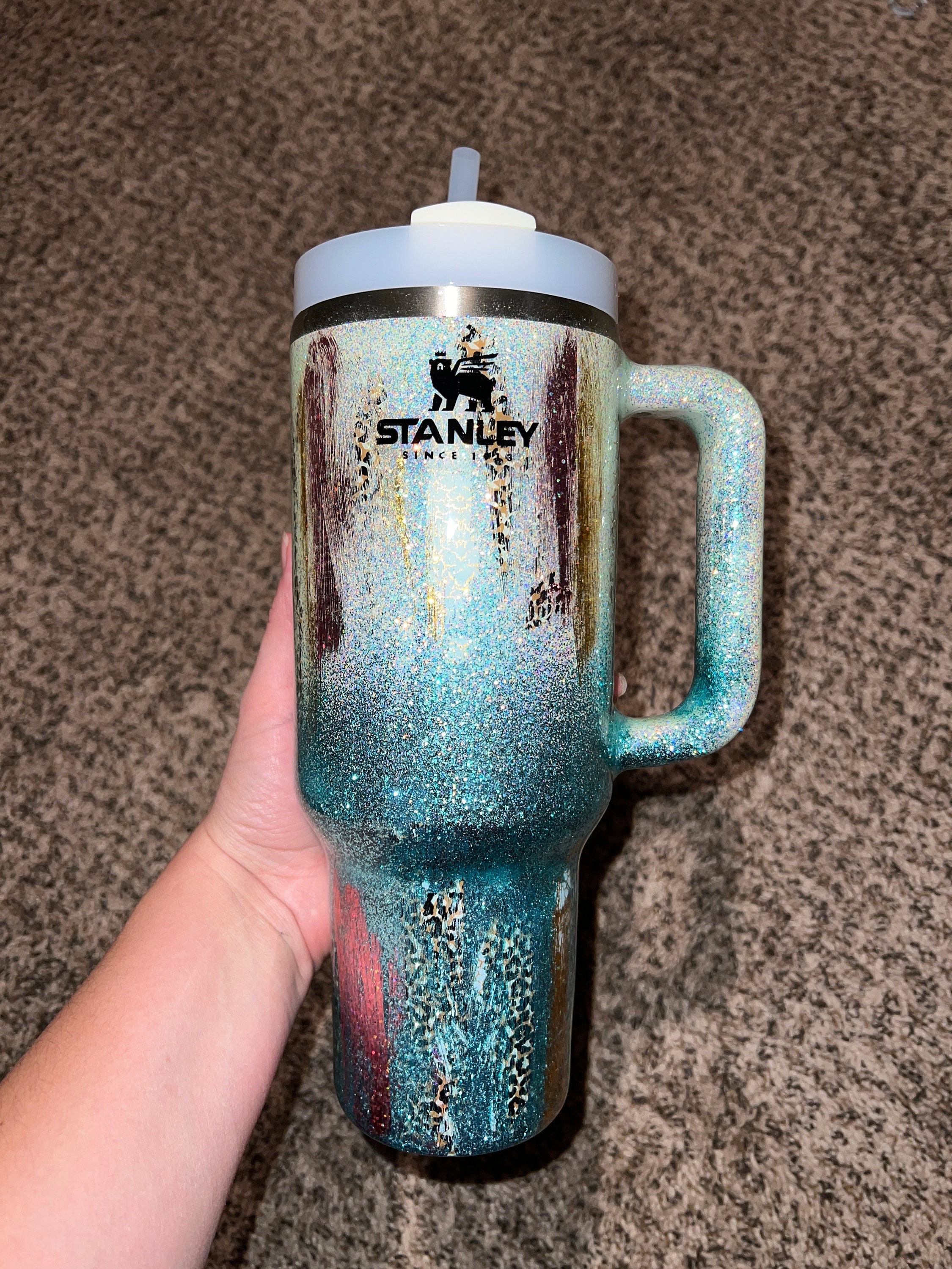 Customized Tie Dye Swirl Glitter Stanley Tumbler 