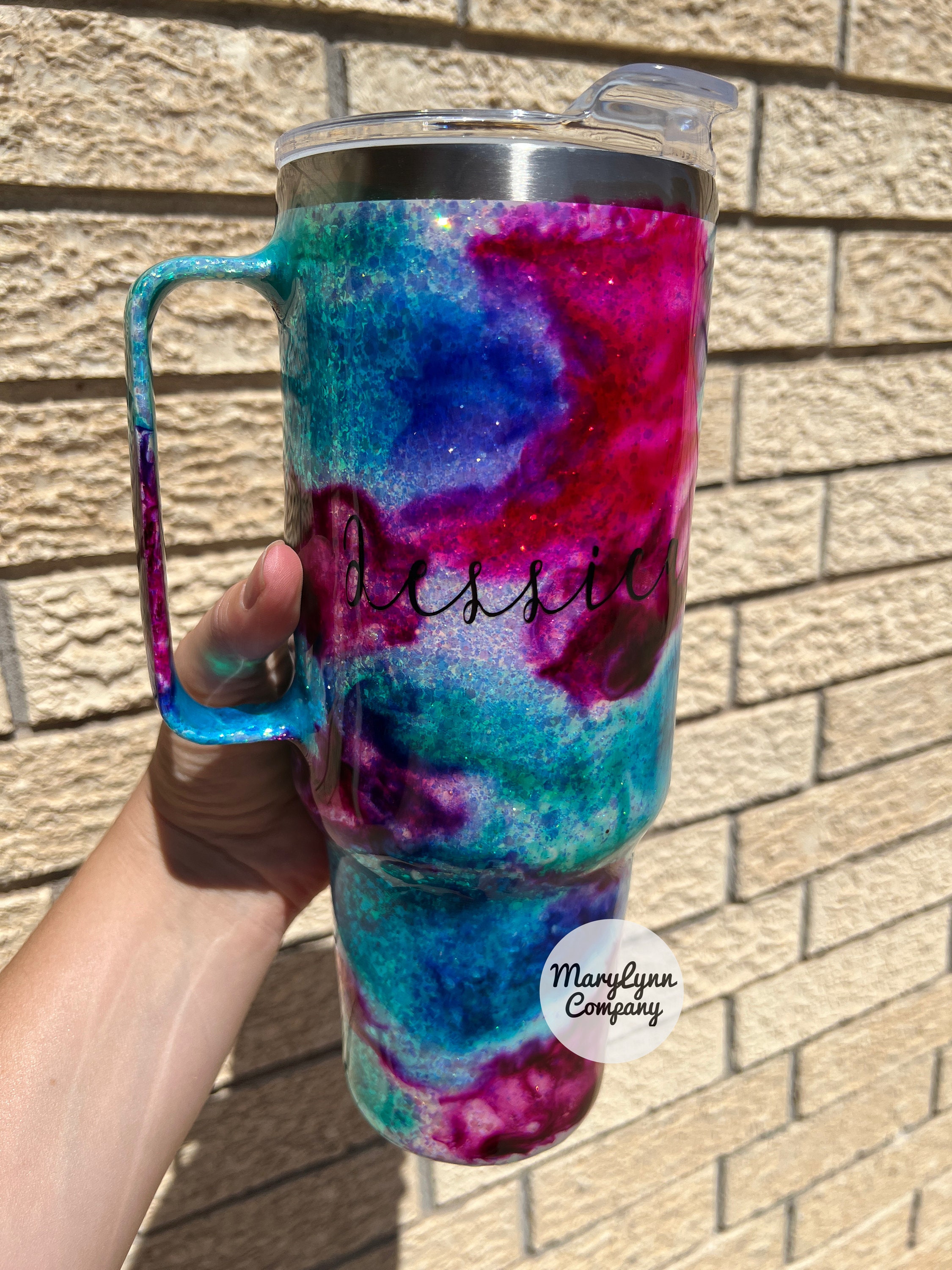 Customized Tie Dye Swirl Glitter Stanley Tumbler -  in 2023