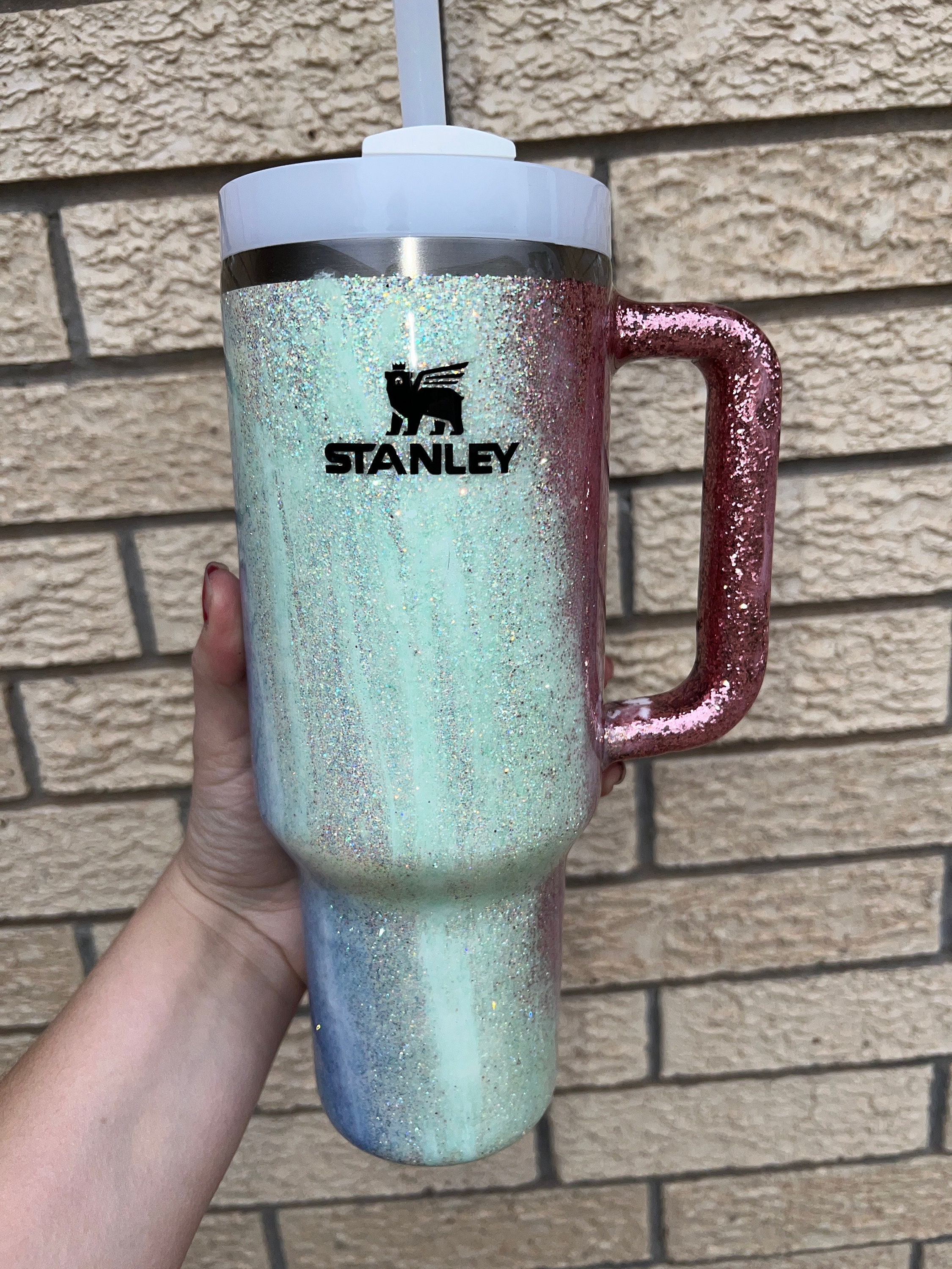 Stanley Inspired 40 Ounce Glitter Tumbler Cup With Handle Hot or