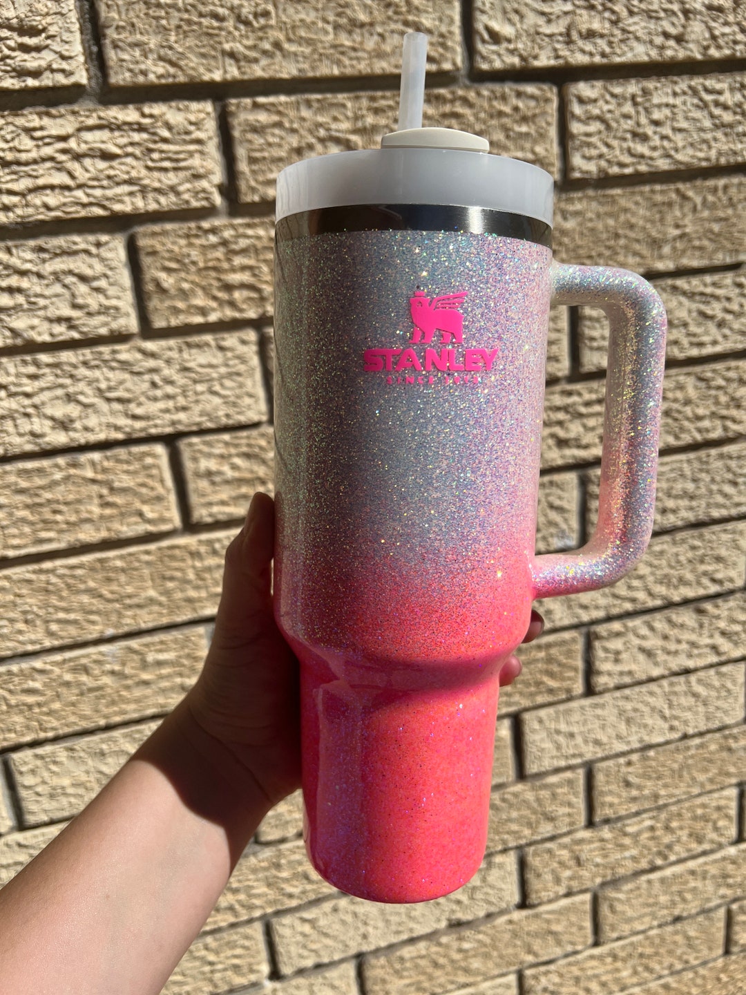 Customized Glitter Ombre Stanley Tumbler Pink Ombré Tumbler