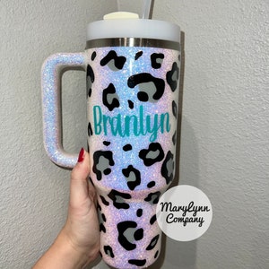 Customized Glitter Leopard Print Stanley Tumbler