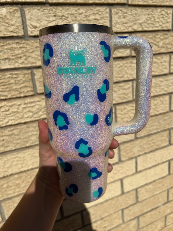 Glitter Stanley Tumbler, Leopard Print Stanley, 40oz Glitter Tumbler, 40oz  Tumbler With Handle, Glitter Cheetah Print Cup, Stanley Dupe 