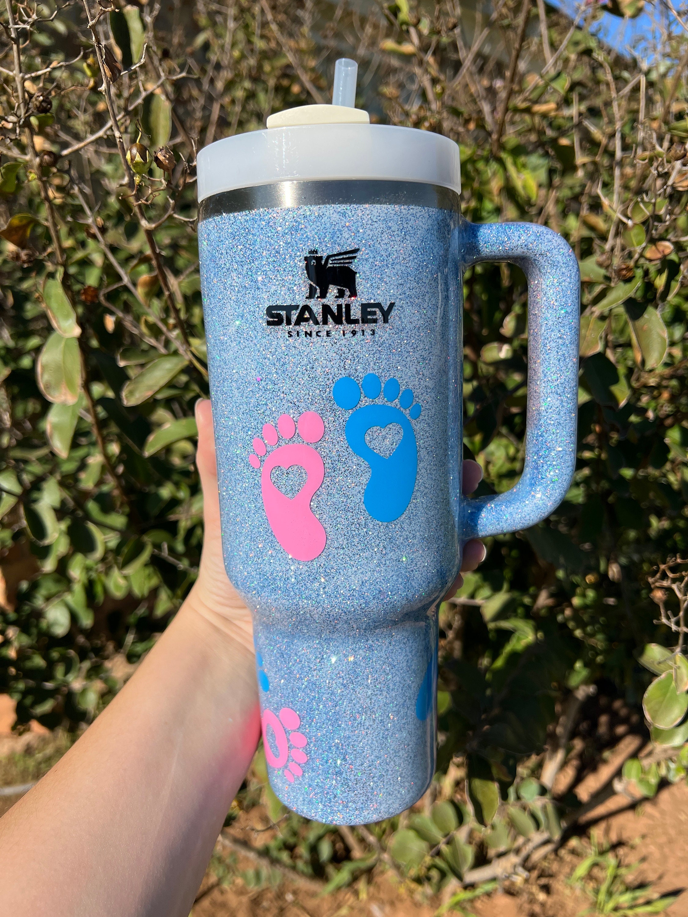 Customized Tie Dye Swirl Glitter Stanley Tumbler 