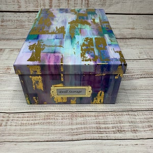 Diamond Painting DMC spare drill Storage/Organization Box Metallic. (Watercolor w\Gold)