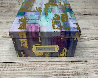 Diamond Painting DMC spare drill Storage/Organization Box Metallic. (Watercolor w\Gold)