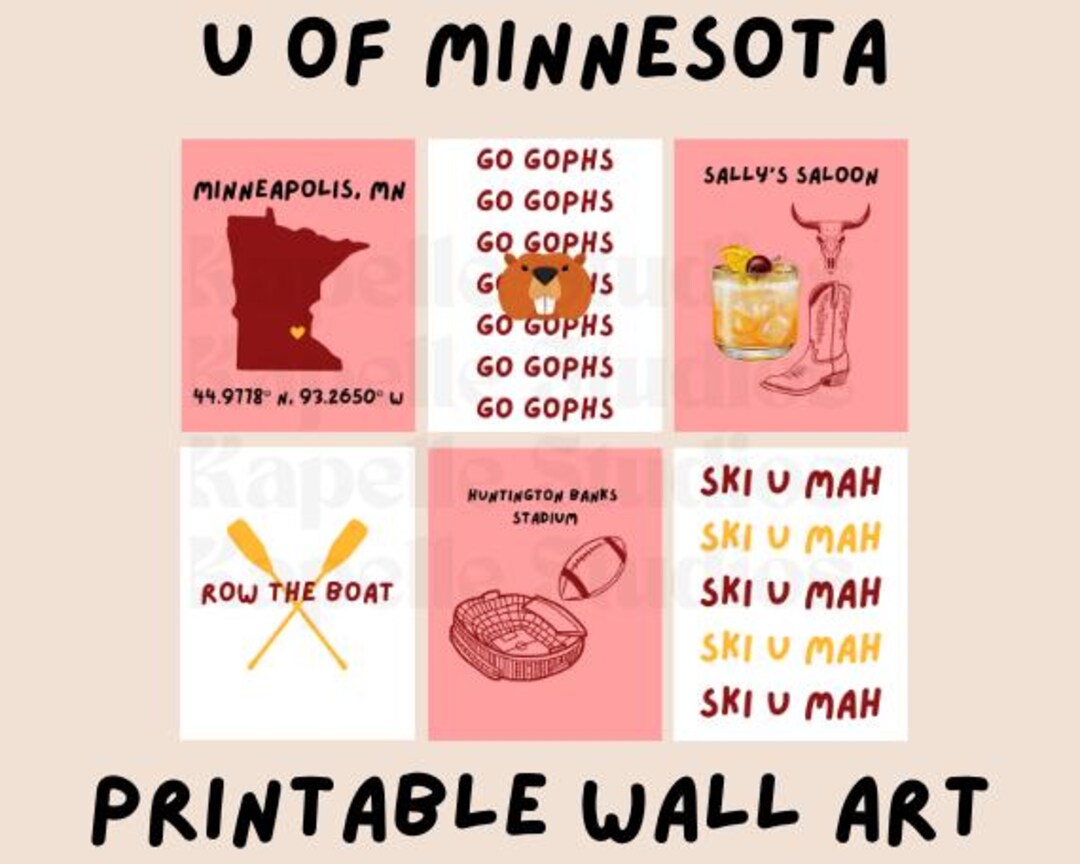 University of Minnesota Twin Cities Wall Art Printables, 6 Pack, Dorm ...
