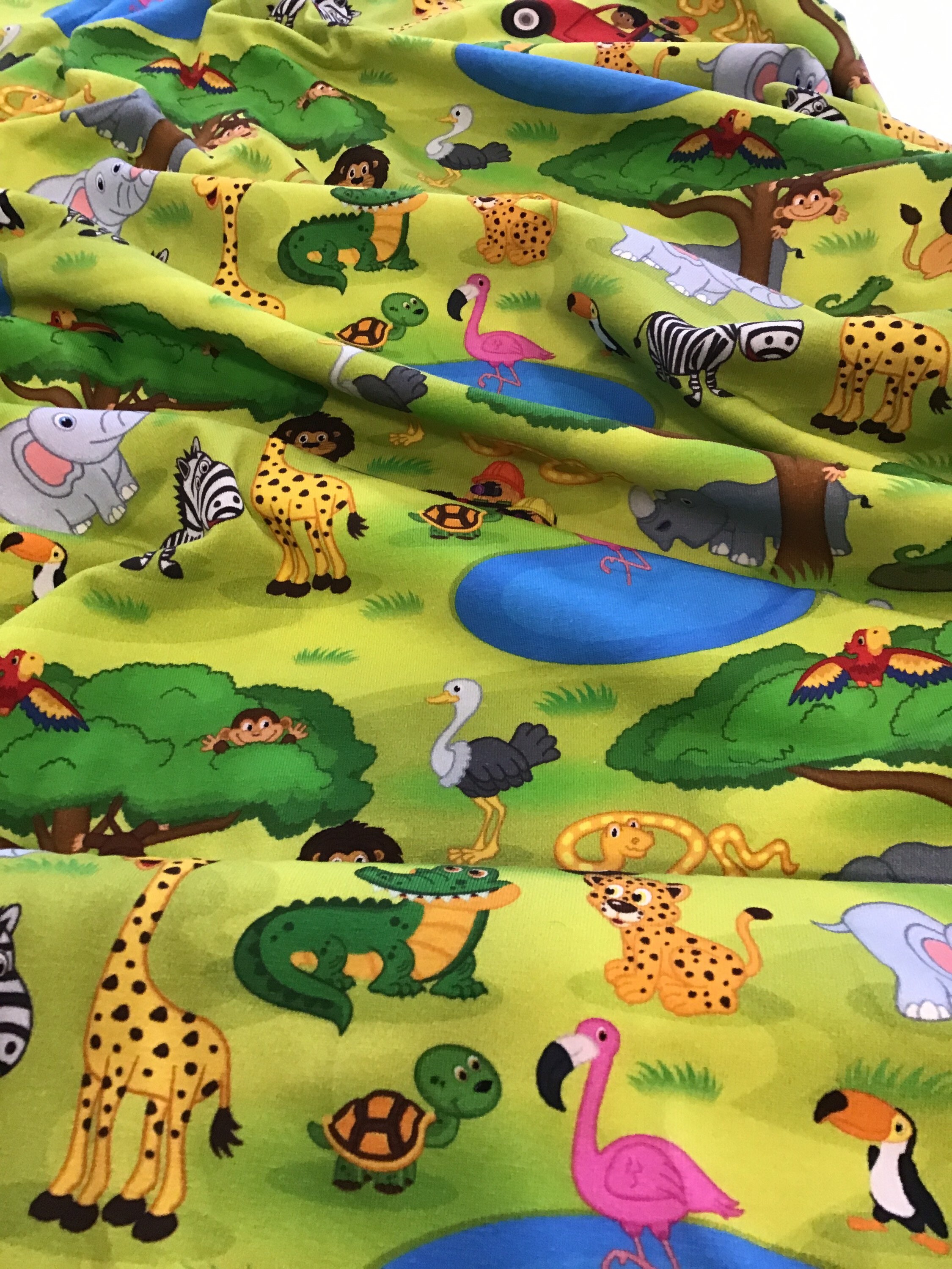 1 M Cotton Jersey Decorative Fabric Zoo Animals Etsy