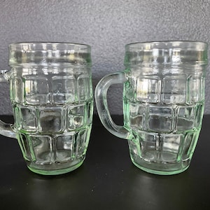 Vintage Glass Barrel Mugs | Green Glass Mugs | Retro Mugs |