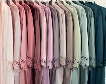 Silky Satin Bridesmaid Robe | Lace Trim, Getting Ready Outfit
