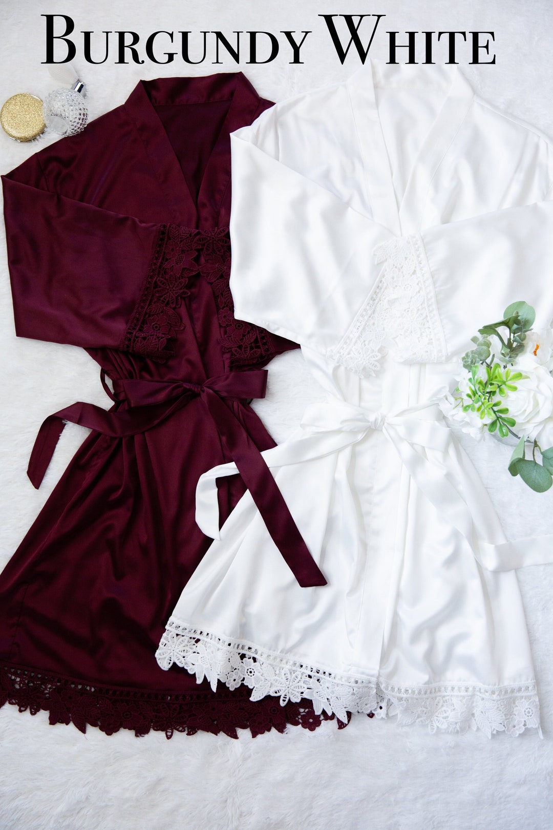 Burgundy Bridesmaid Robe, Wine Satin Bridal Party Lace Robe - Etsy