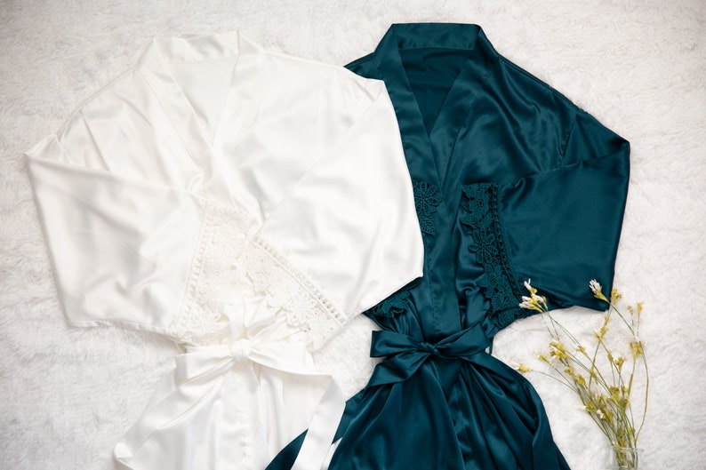 Teal Bridesmaid Wedding Robes, Peacock Bridal Party Robe, Bridesmaids' gifts, Proposal Box, Bridal party robes, Getting ready outfit image 4