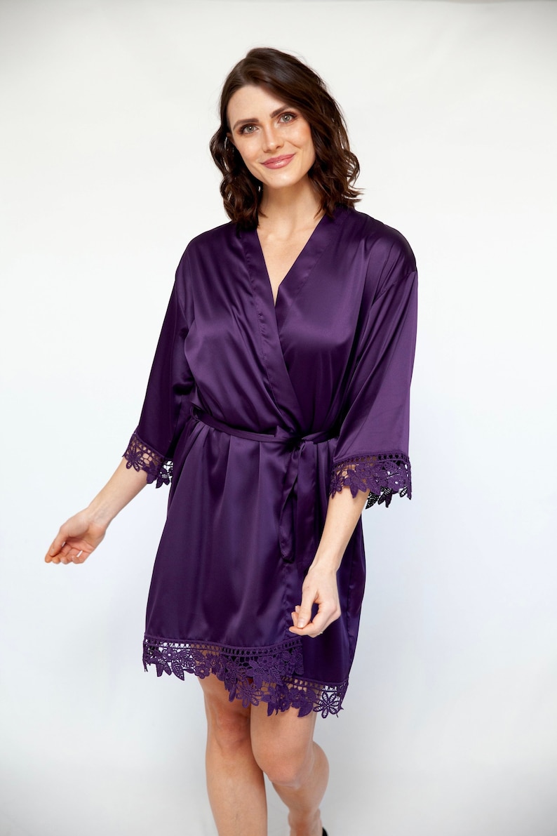 Purple bridal robes and slippers - plum satin bridal robe