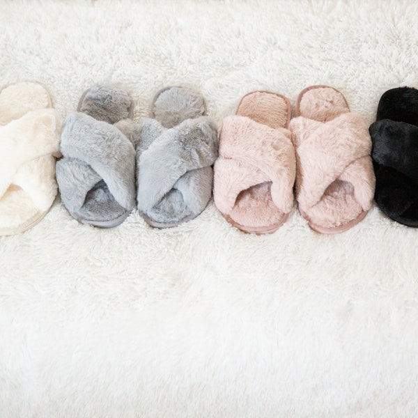 Soft Fluffy Crossover Bridesmaid Slippers | Bridesmaid gift | Bridal Slipper | Bachelorette Party | Cozy Slippers