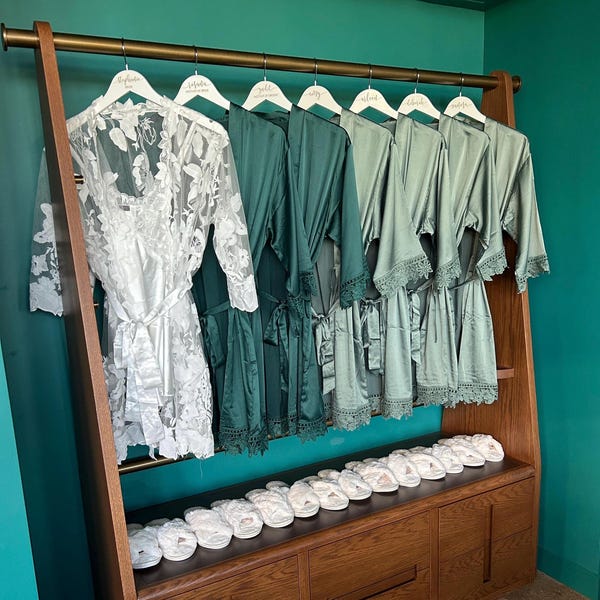 Dark Green Bridesmaid Satin Robe, Bridal Party Gift