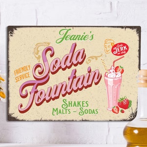 Soda Fountain Sign Personalized Fun Wall Art. Vintage-Style Retro Sign for Home Decor. Add your favorite Ice Cream lover name.
