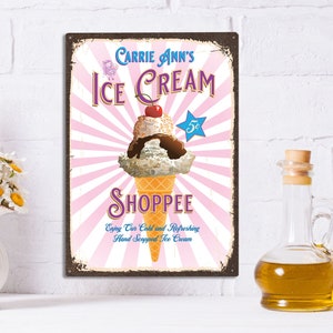 Ice Cream Shop Sign Personalized Vintage-Style Retro Metal Sign Custom with your favorite Ice Cream lover name Perfect Summer Gift gift