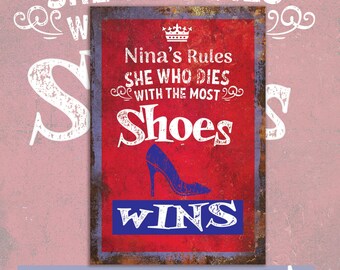 Shoe Closet Retro personalized Metal Sign  Home Decor. Personalize with the name of anyone who loves shoes.