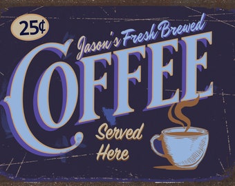 Personalized Coffee Bar Sign, Vintage Style Metal Decor