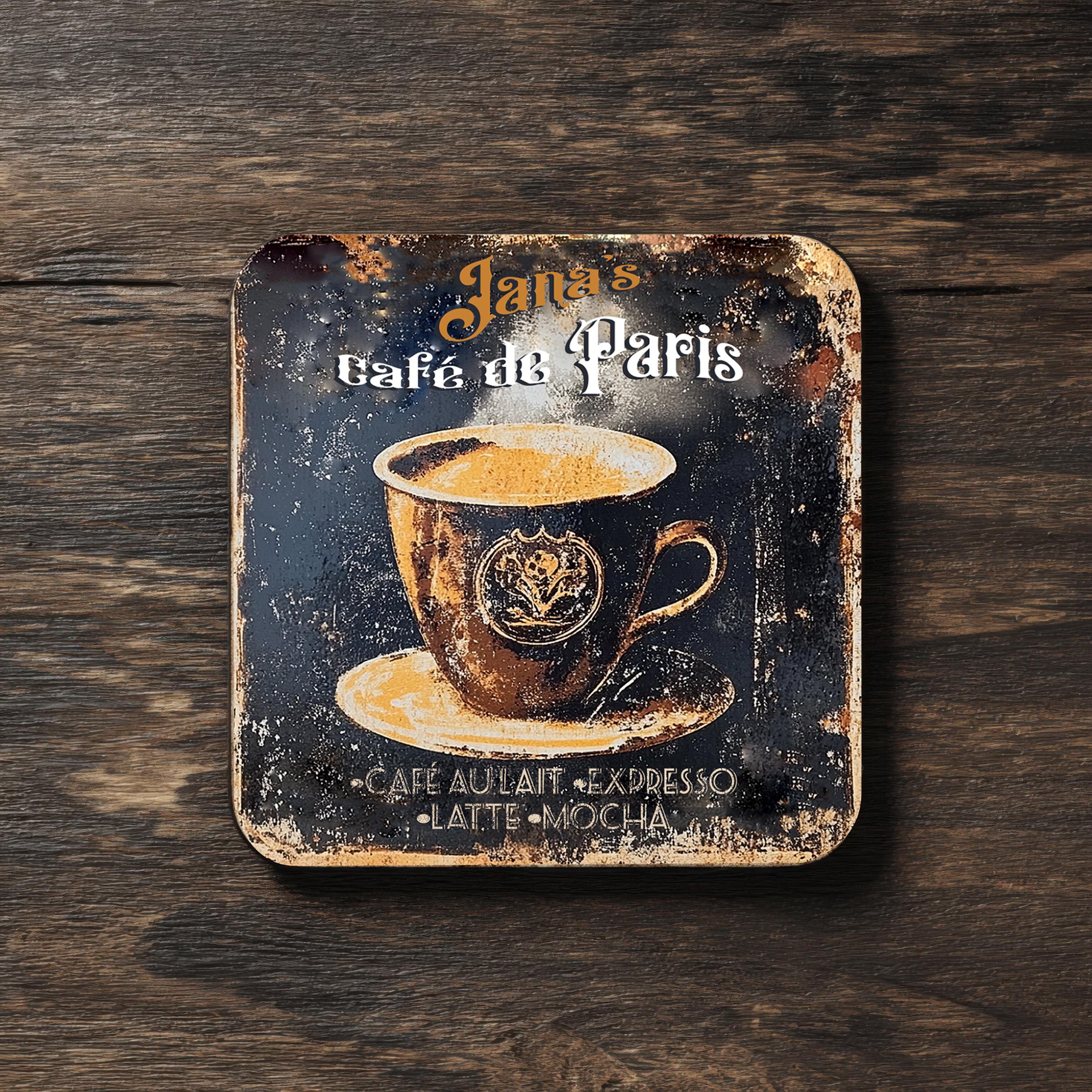 Personalized French Coffee Café Sign Vintage-style Old Rusted