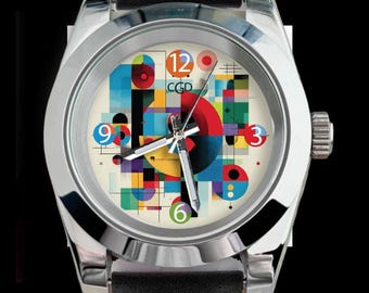 Abstract Original Art Watch | Frank Stella × Joan Miró Inspired Dial | Stainless Steel Case | Black Leather Strap | Wearable Art Timepiece