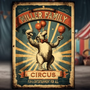 Personalized Family Circus Sign. Vintage-style metal sign. Great Gift for anyone who has a fun family Funny Wall Art