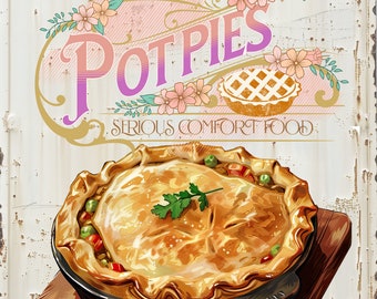 Pot Pie Sign, Personalized. Vintage Style Retro Metal Sign for Home Decor. Home baker, cooking, pies, cakes, home cooking