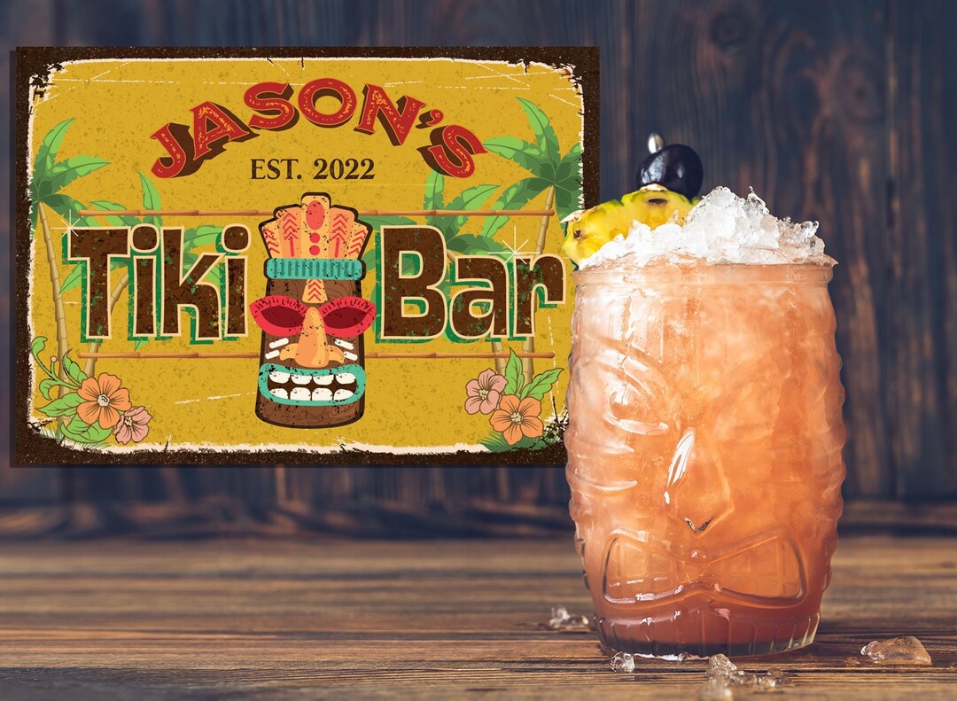 Tiki Bar Sign, Personalized, Vintage Style Retro Metal Kitchen Sign for