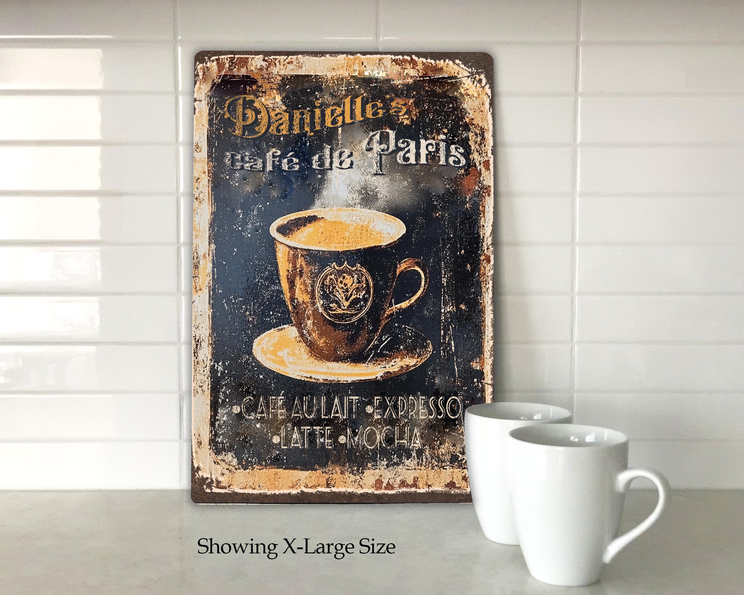 Personalized French Coffee Café Sign Vintage-style Old Rusted