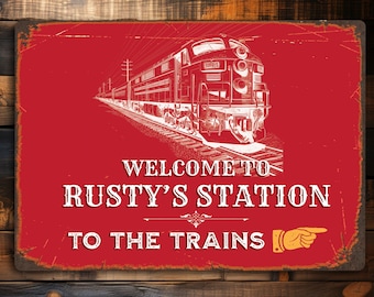 Train Station Sign | Personalized Metal Sign | Perfect gift for any train enthusiast. Model trains, Train hobby, train decor, train room
