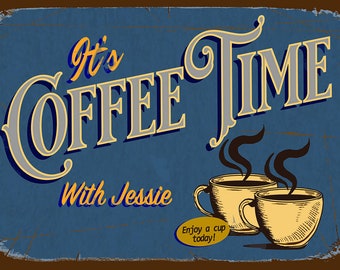Personalized Coffee Bar Sign, Retro Kitchen Decor
