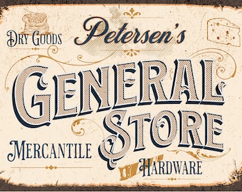 Personalized General Store Sign, Retro Mercantile Hardware Wall Art