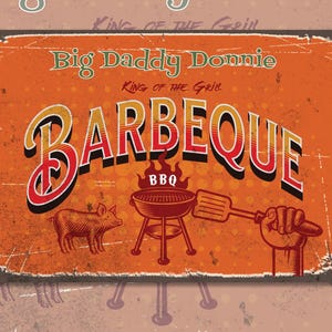 Personalized BBQ Sign, Vintage Style Retro Metal Sign  Home Decor BBQ Personalize with your favorite BBQ chef&#39;s name. Gift for him