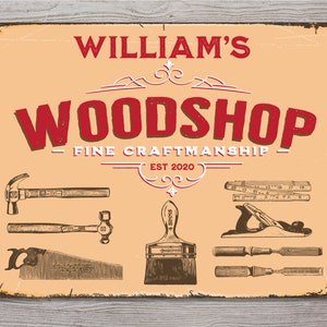 Wood Shop Sign | Personalized Metal Sign | The perfect gift for any woodworker.