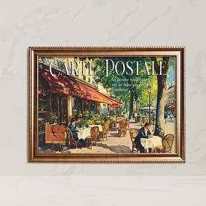 Vintage-style French postcard, French cafe, PRINTABLE Digital Download